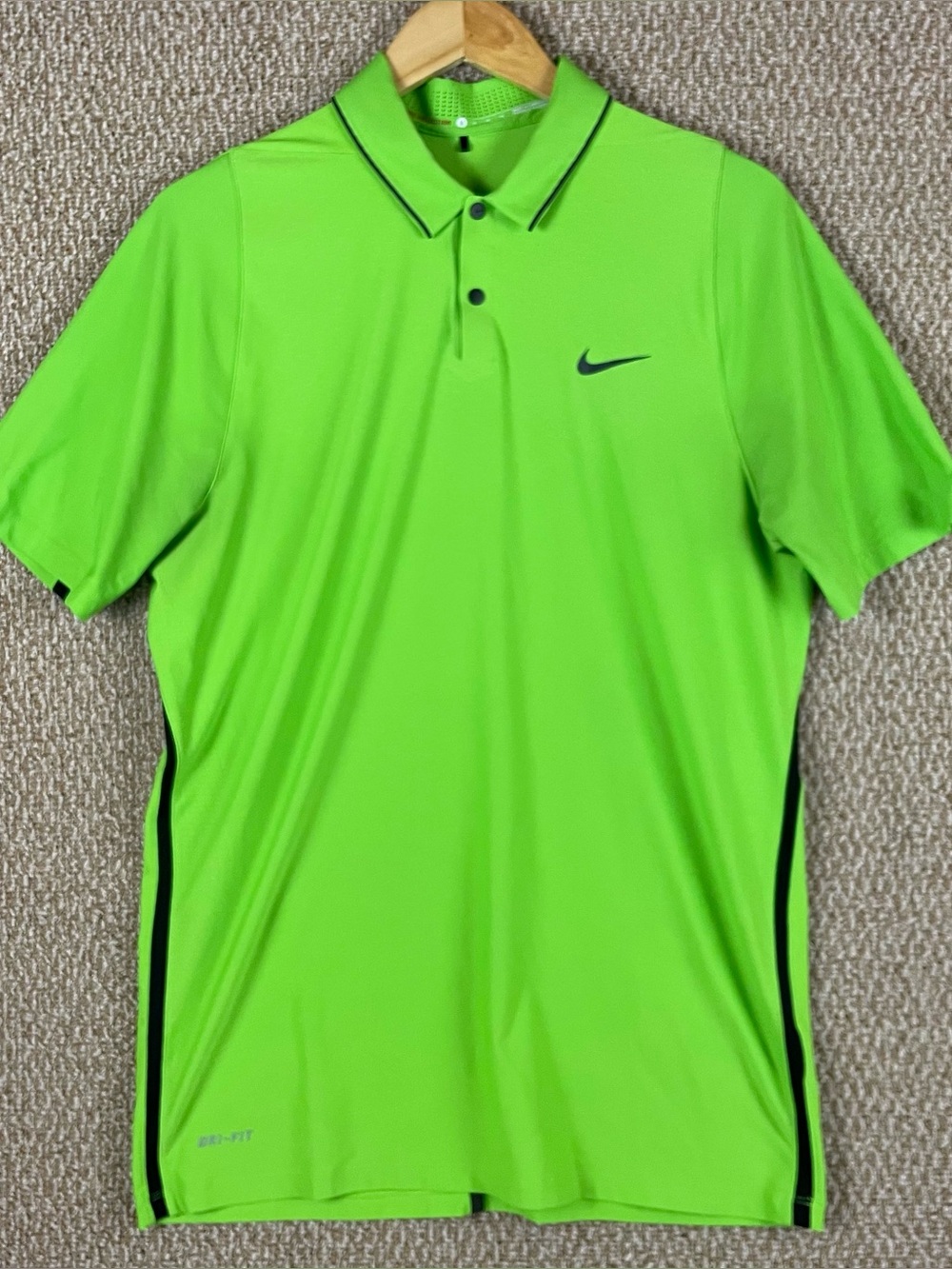 Nike Tiger Woods Polo Shirt Medium Snap Collar Golf Dri fit Green Black 98